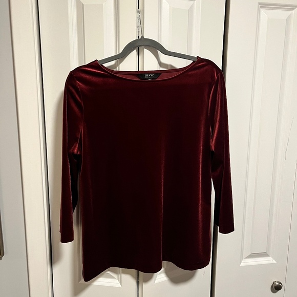Red Velvet Boatneck Top 3/4 Sleeves - Picture 1 of 10